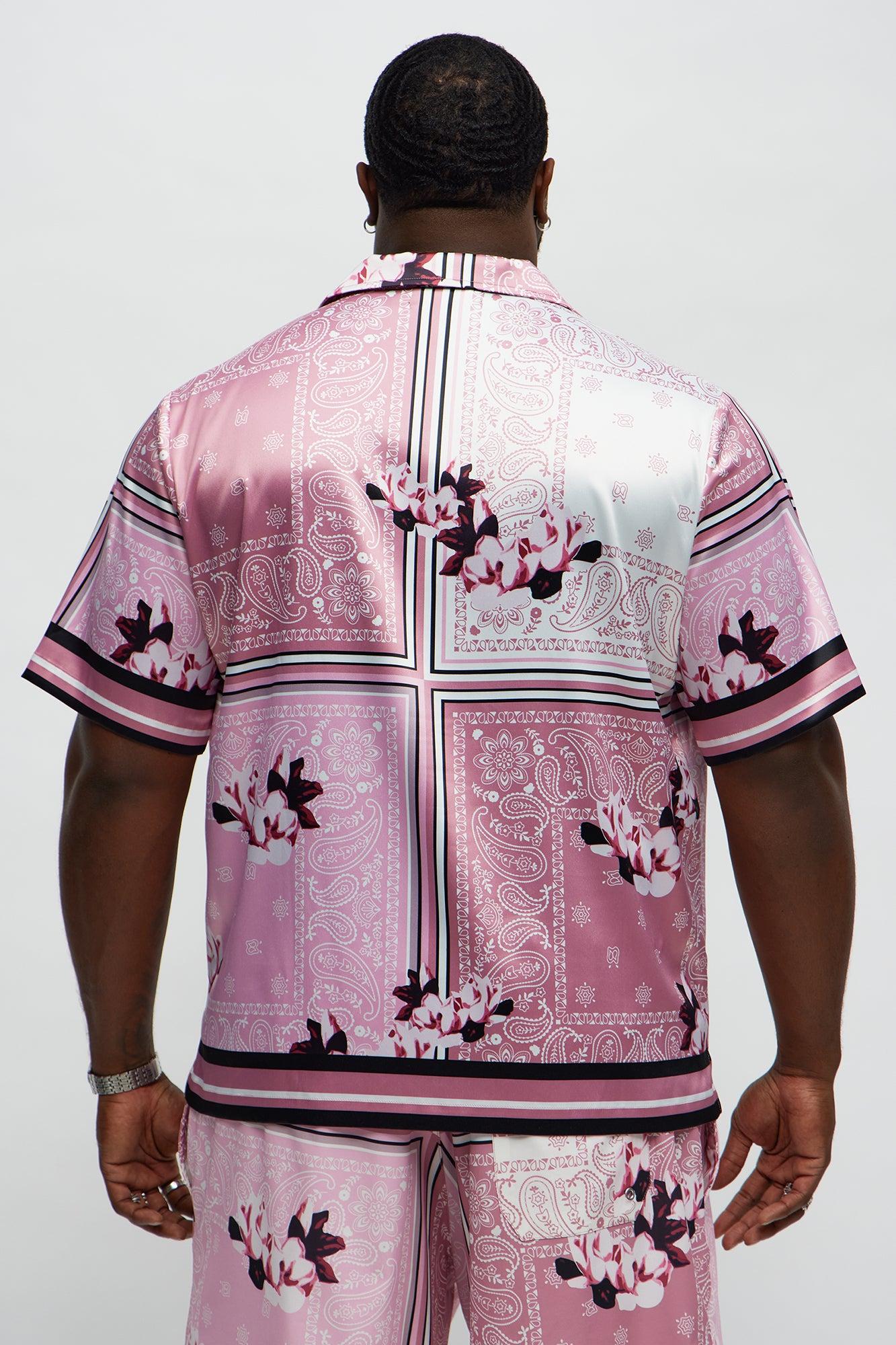 Cuban Collar Paisley Drift Short Sleeve Shirt - Pink/combo Product Image