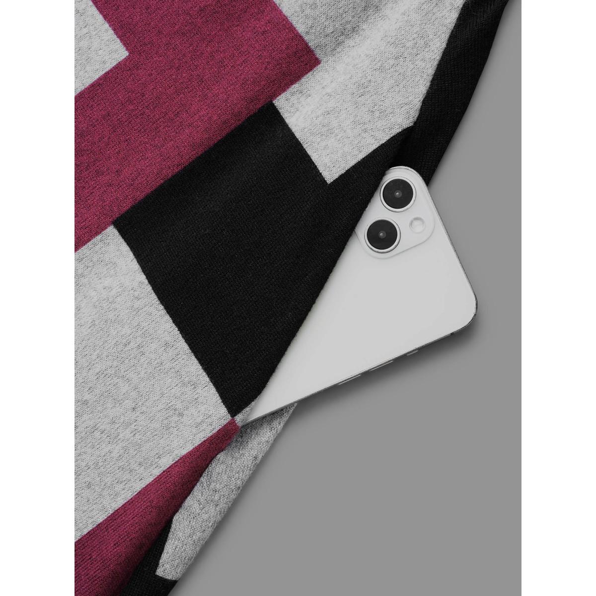 Plus Size Geometric Print Asymmetrical Hem Midi Dress Multicolor Women Casual Contrast Knit Dresses Bloomchic 10/M Product Image