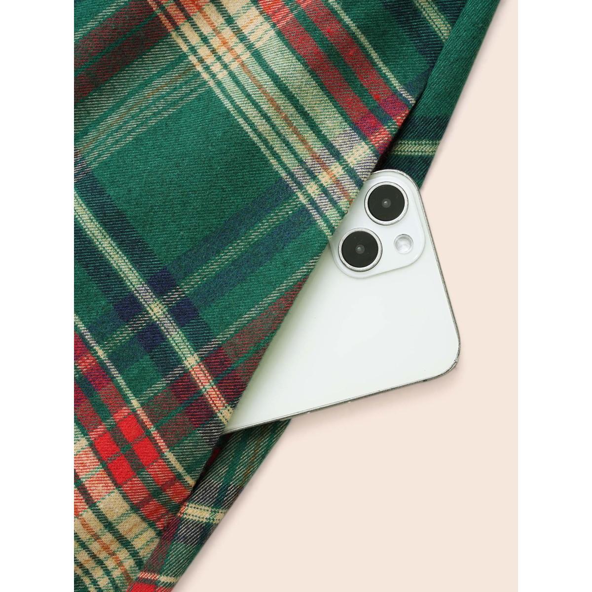 Plus Size Festive Notched Collar Plaid Dress Truegreen Women Leisure Belted Flat collar with V-notch Long Sleeve Curvy BloomChic 22-24/3X Product Image