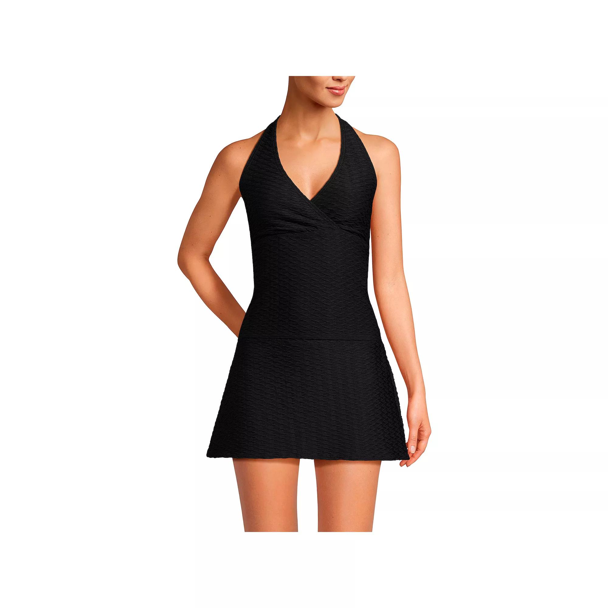 Women's Lands' End Textured Halter Tankini Swimsuit Top, Size: XS, Black Product Image