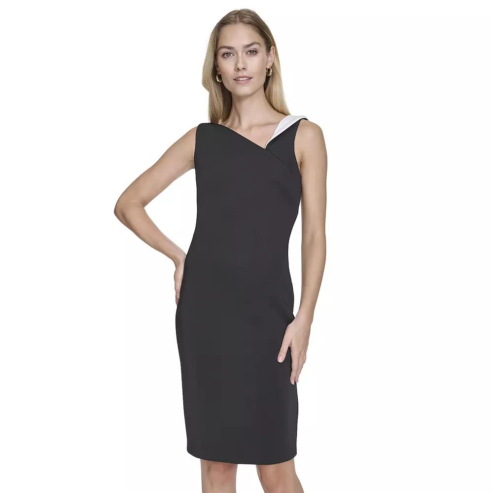 Women's Andrew Marc Sleeveless Asymmetrical Neck Sheath Dress, Size: 2, Black Ivory Product Image