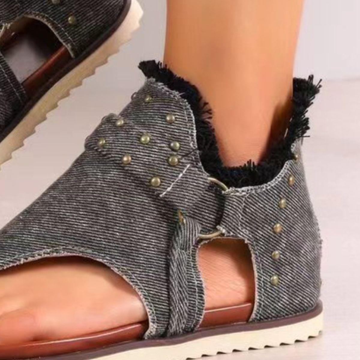 Studded Raw Hem Flat Sandals Product Image