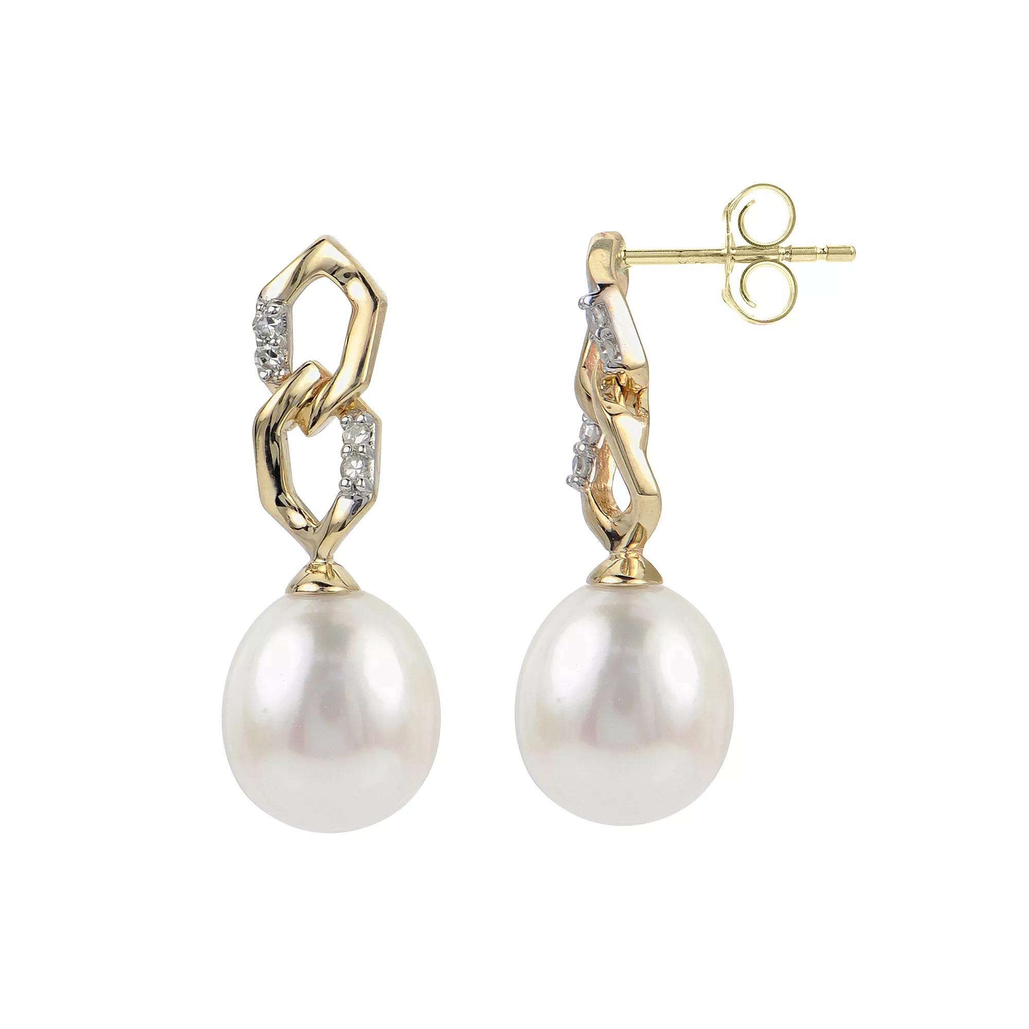 PearLustre by Imperial 14k Gold Cultured Pearl & Diamond Accent Geometric Drop Earrings, Womens, 14k Yellow Gold Product Image