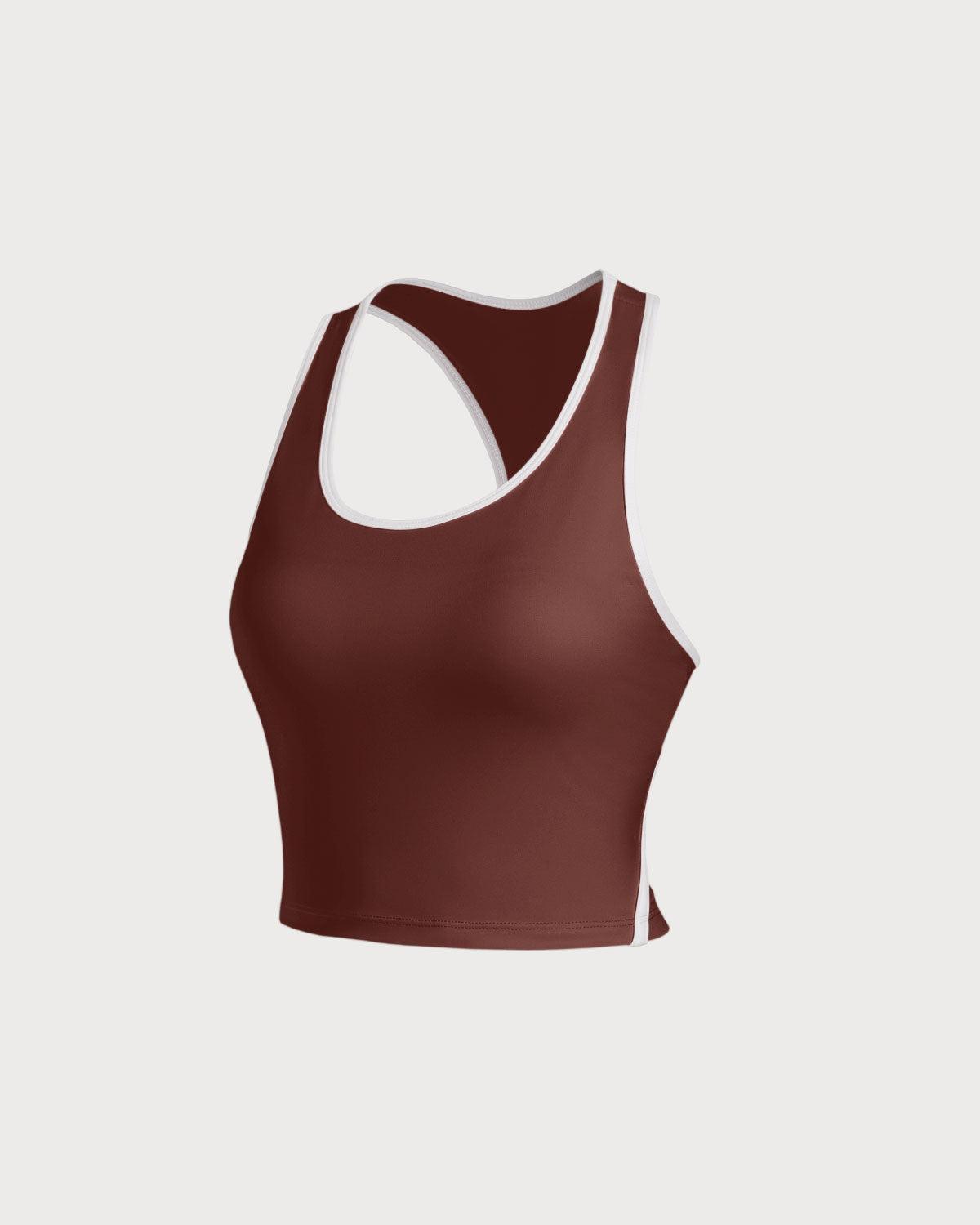 Brown Scoop Neck Yoga Tank Top - Light Support Product Image