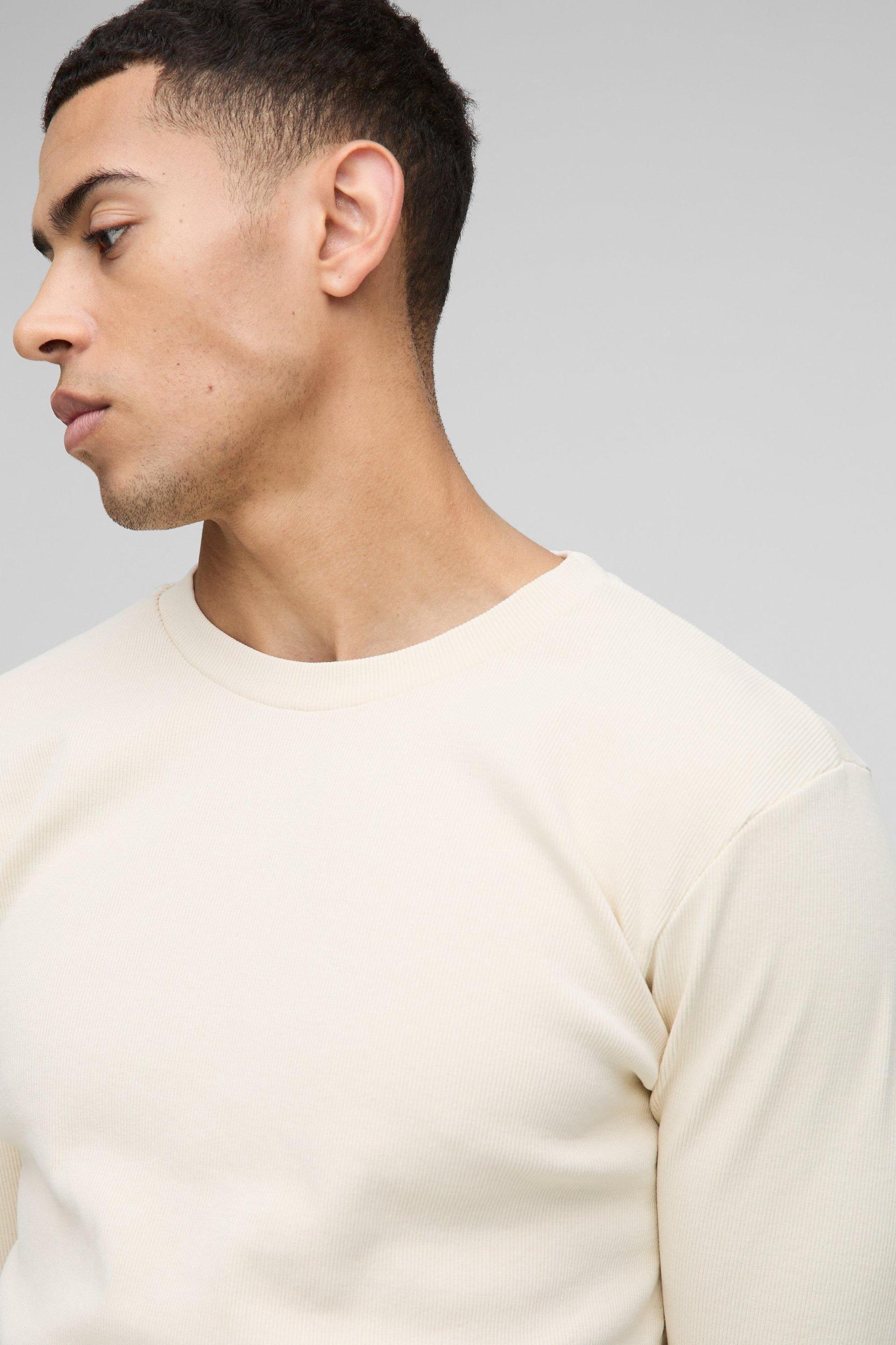 Muscle Fit Long Sleeve Heavyweight Ribbed Washed Sweater | boohooMAN USA Product Image