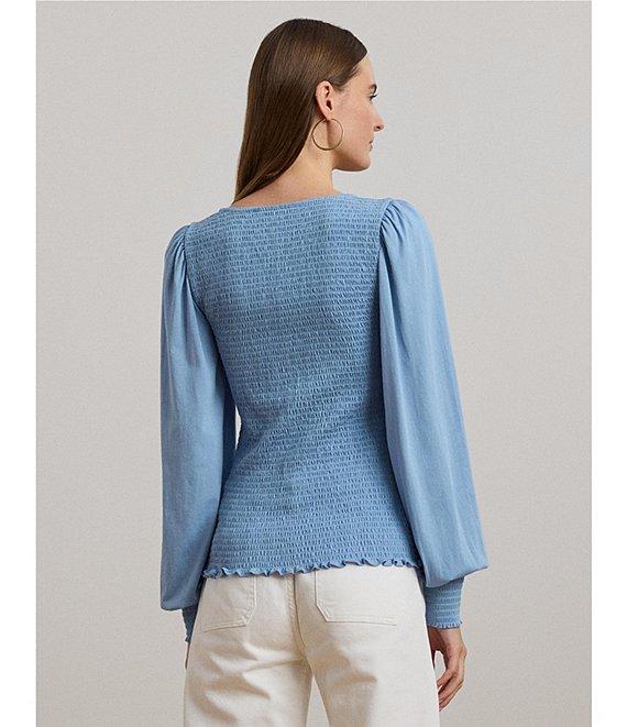 Lauren Ralph Lauren Knit Square Neck Long Blouson Sleeve Top Product Image