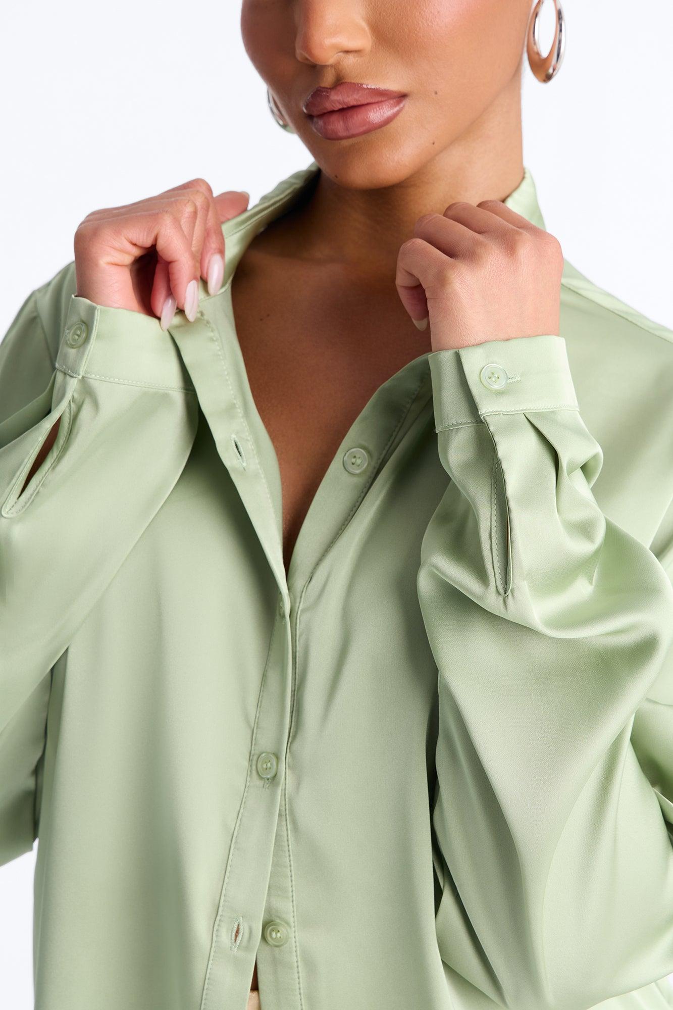 Smooth Talkin' Button Down Top - Sage Female Product Image
