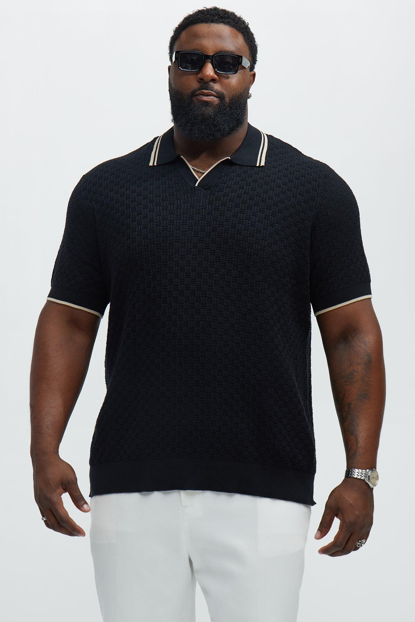 Mario Knitted Johnny Collar Polo - Black Product Image