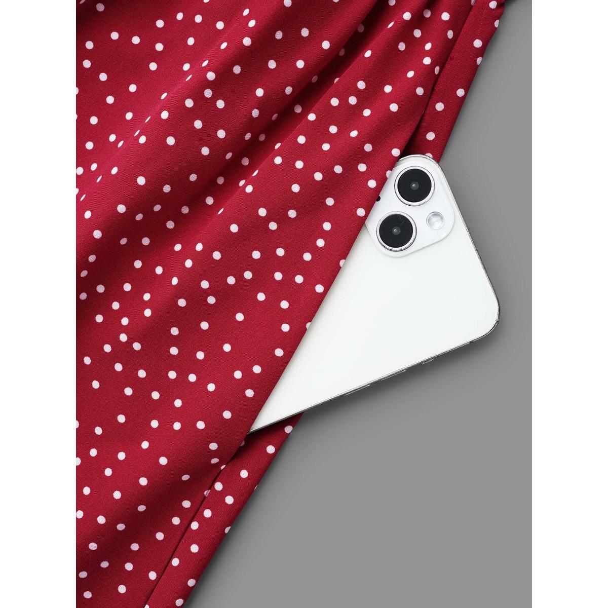 Plus Size V Neck Polka Dot Ruffle Trim Dress Scarlet Women Elegant Overlapping V-neck Half Sleeve Curvy BloomChic 28/5X Product Image