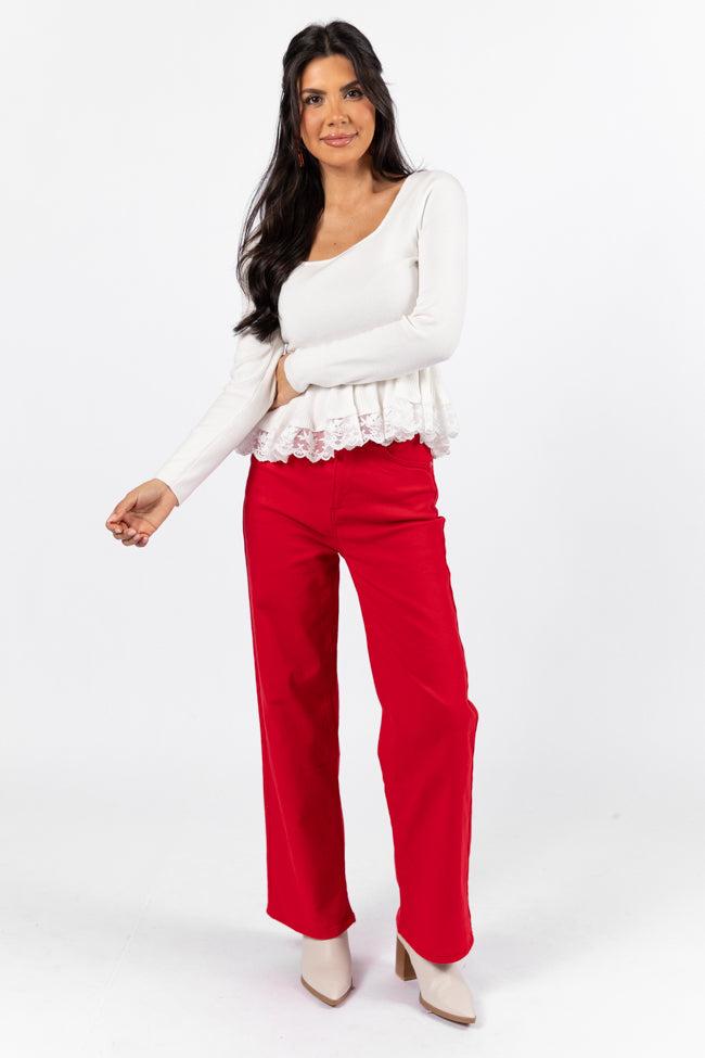 Choose Me Ivory Lace Trim Square Neck Sweater FINAL SALE Product Image