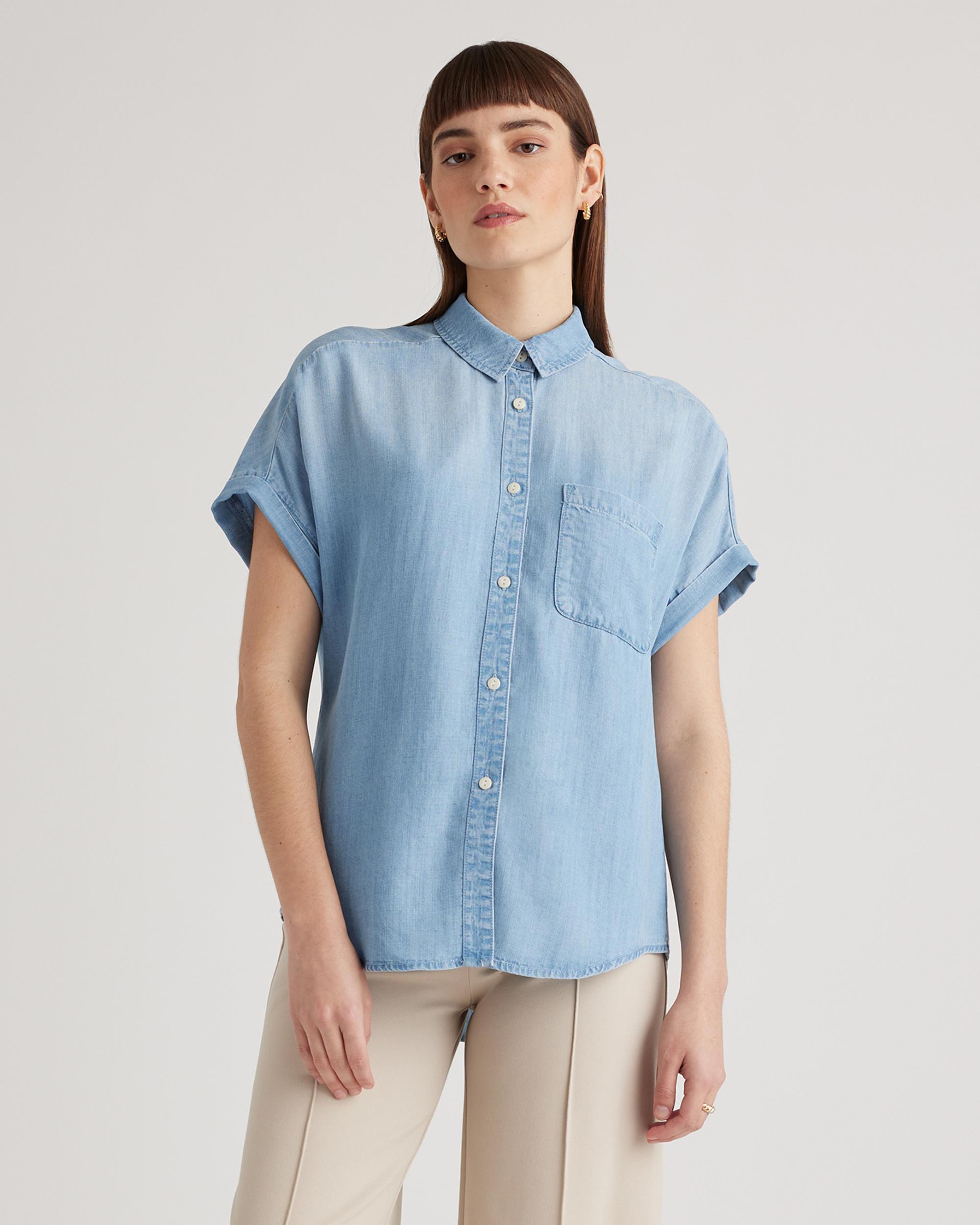 Quince | Women's Chambray Tencel Short Sleeve Shirt Size XS Product Image