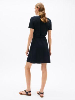 Short-Sleeve Faux Wrap Dress Product Image