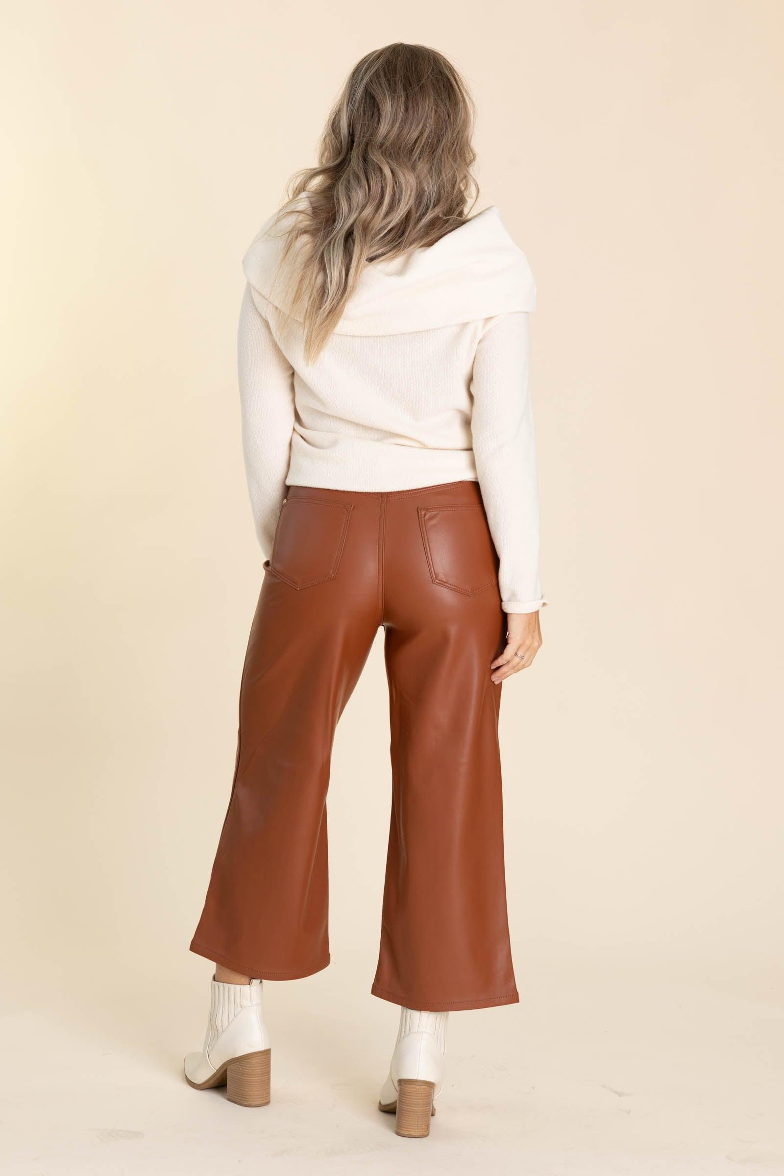Tummy Control Faux Leather Crop Pant Product Image
