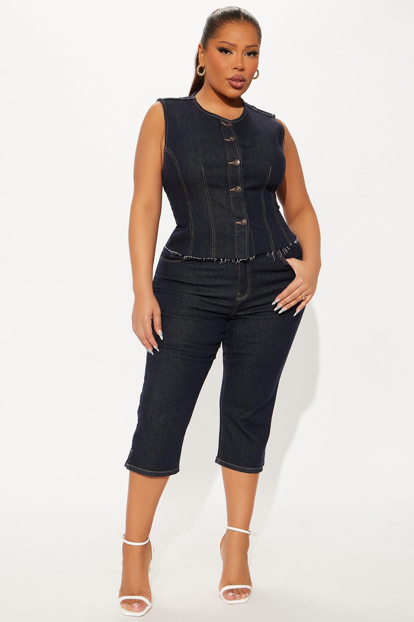 Dakota Denim Vest And Capri Set - Dark Wash Female Product Image