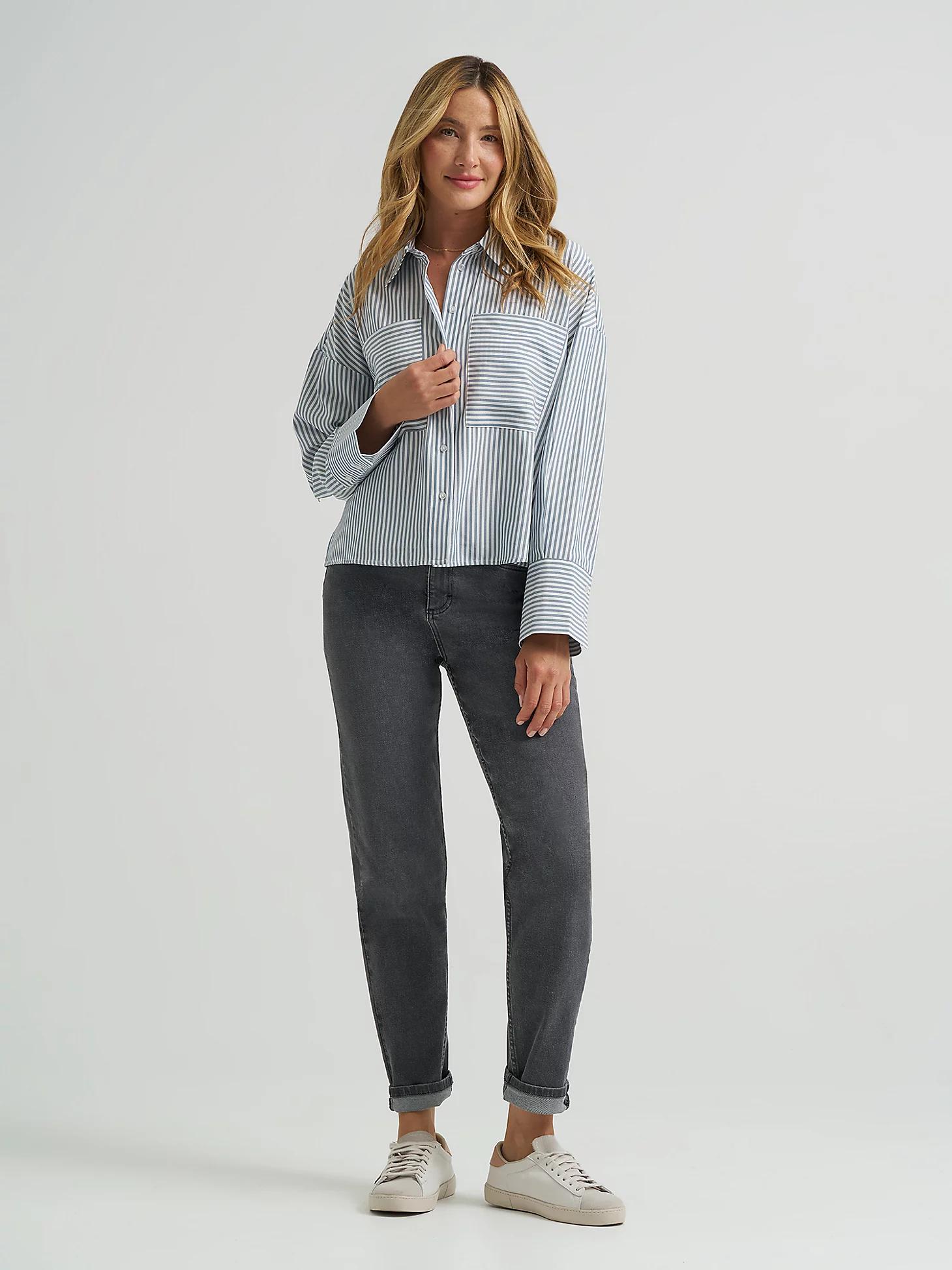 Women's Striped Crop Button Down Shirt | Women's Tops & Tees | Lee® Product Image