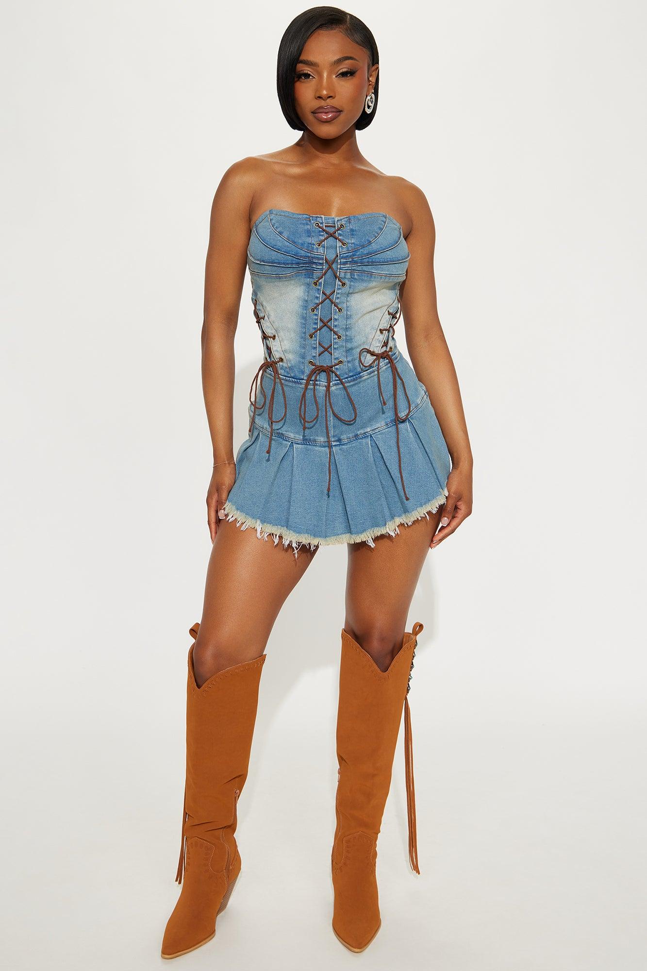 Beya Strapless Denim Skort Romper - Medium Wash Product Image