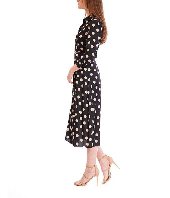 Julia Jordan Polka Dot 3/4 Sleeve Belted Midi Shirt Dress Product Image