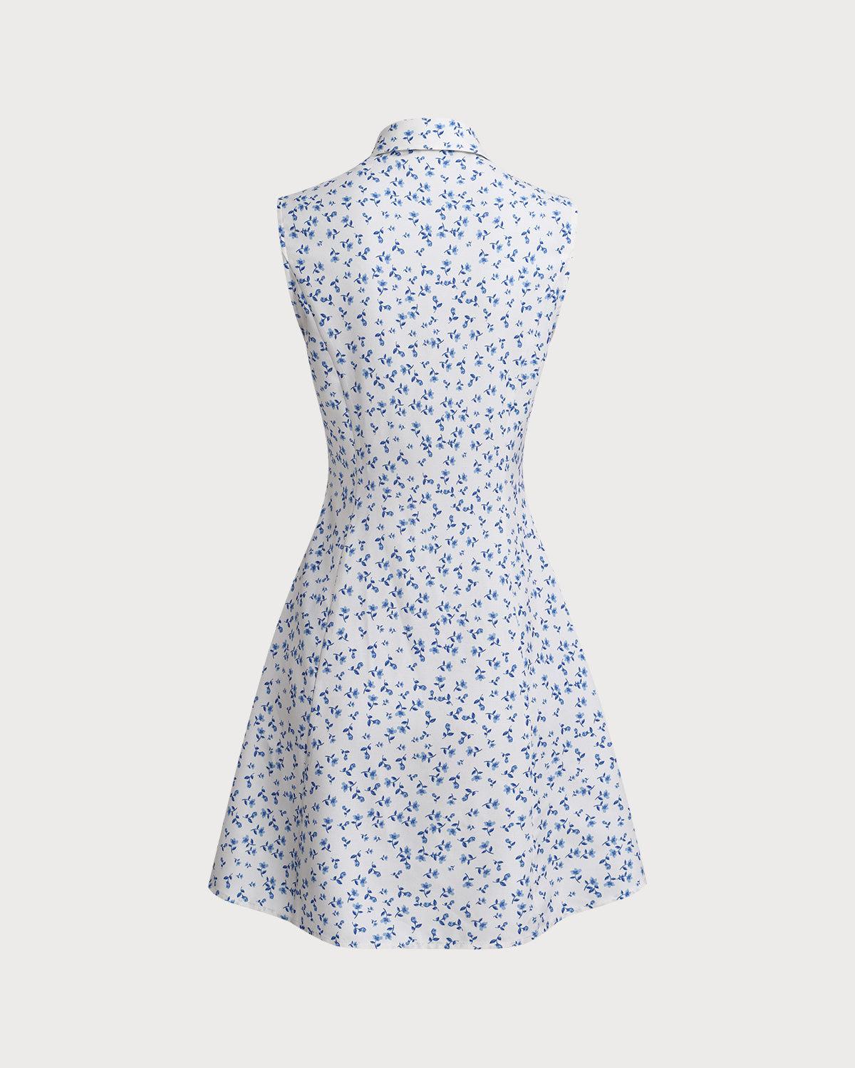Blue Floral Pocket Sleeveless Mini Dress Product Image