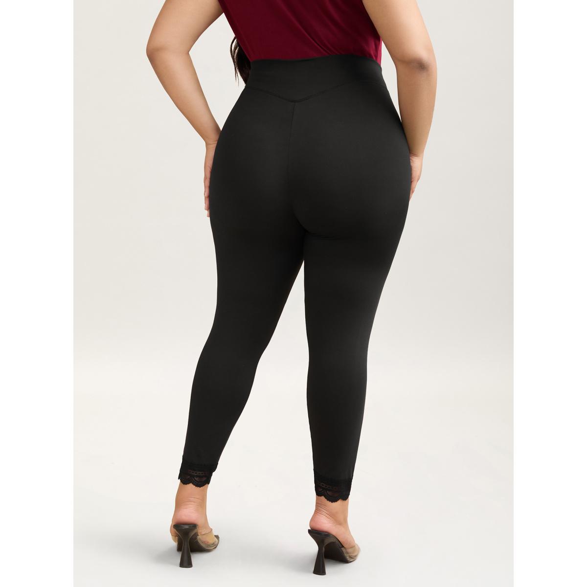 Plus Size Overlap Waist Spliced Tight Pants Women Black Elegant High stretch Skinny Mid Rise Everyday Leggings BloomChic 18-20/2X Product Image