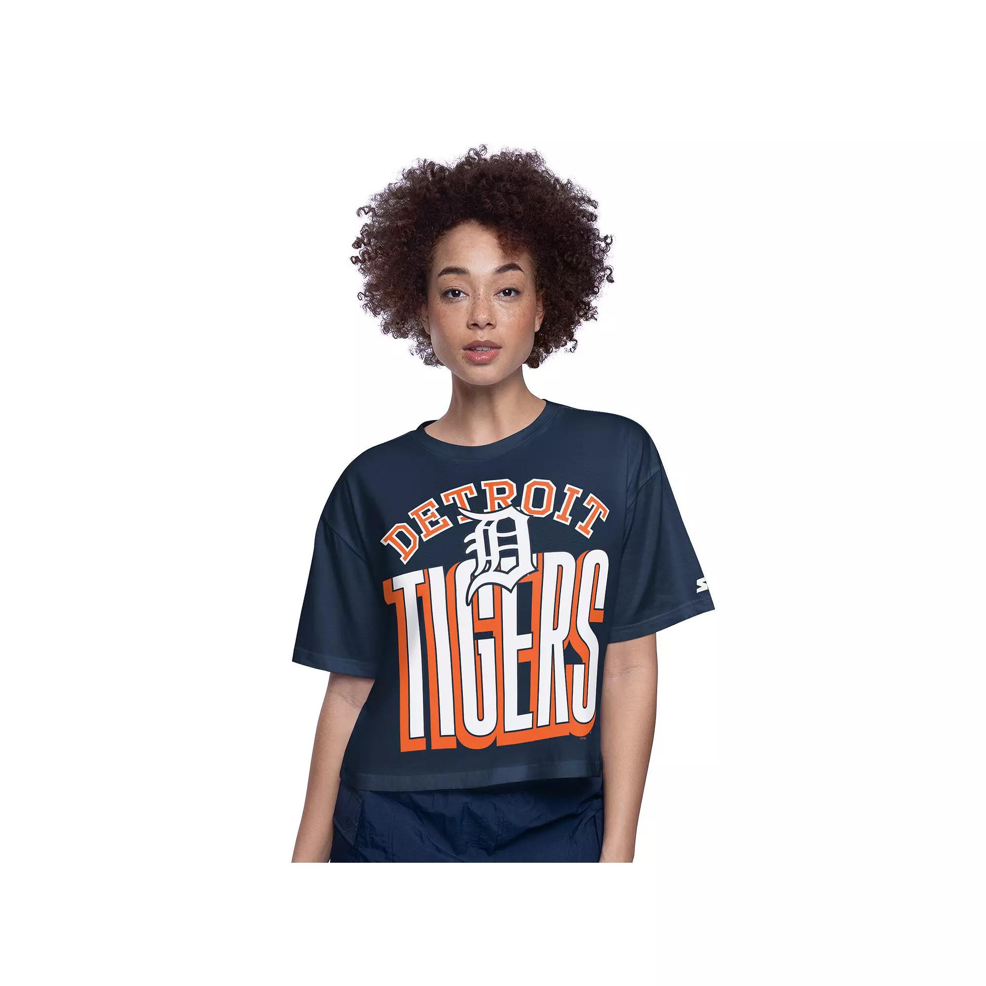 Women's Starter Navy Detroit Tigers Play the Ball Boxy Cropped T-Shirt, Size: XL, Blue Product Image