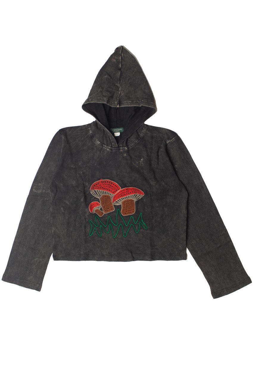 Embroidered Mushroom Mineral Wash Crop Hoodie Product Image