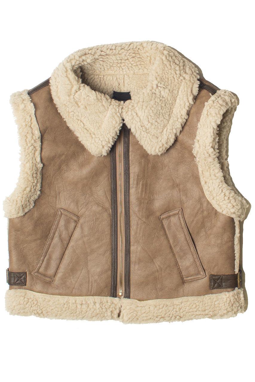 Faux Fur Lined Buckle Pleather Vest Product Image