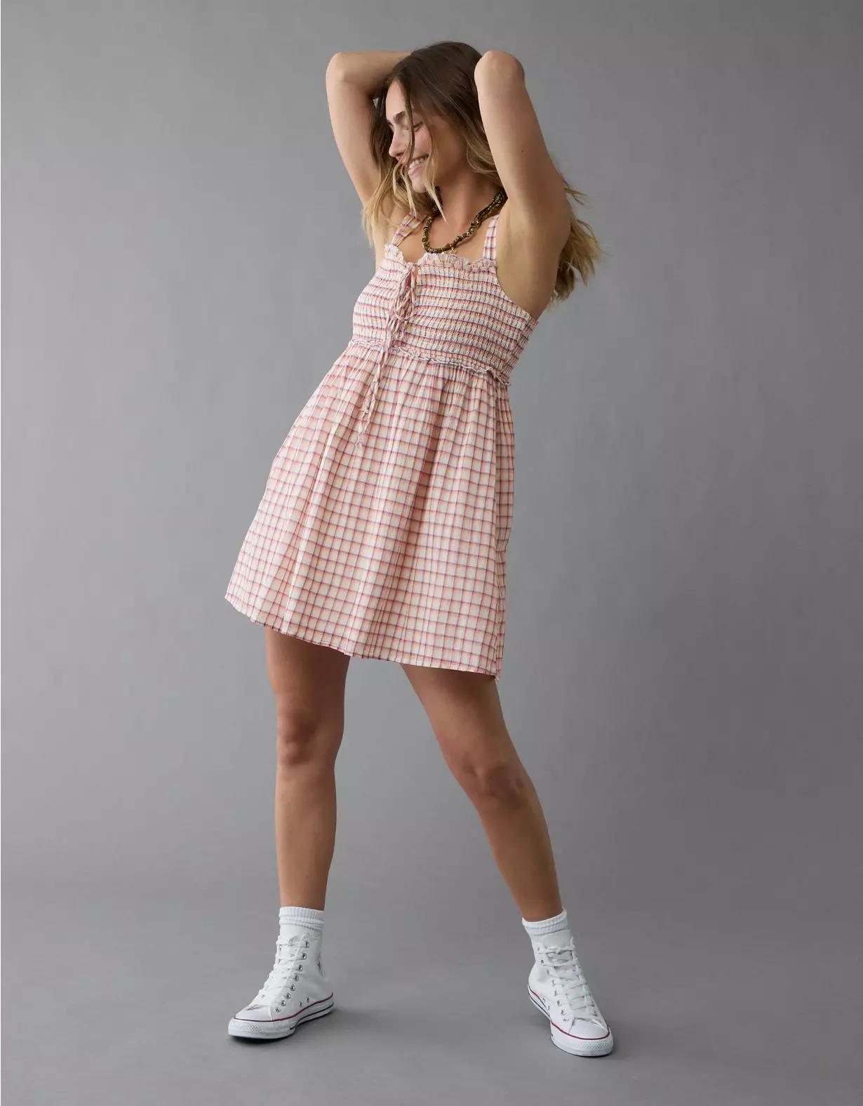 AE Plaid Babydoll Mini Dress Product Image