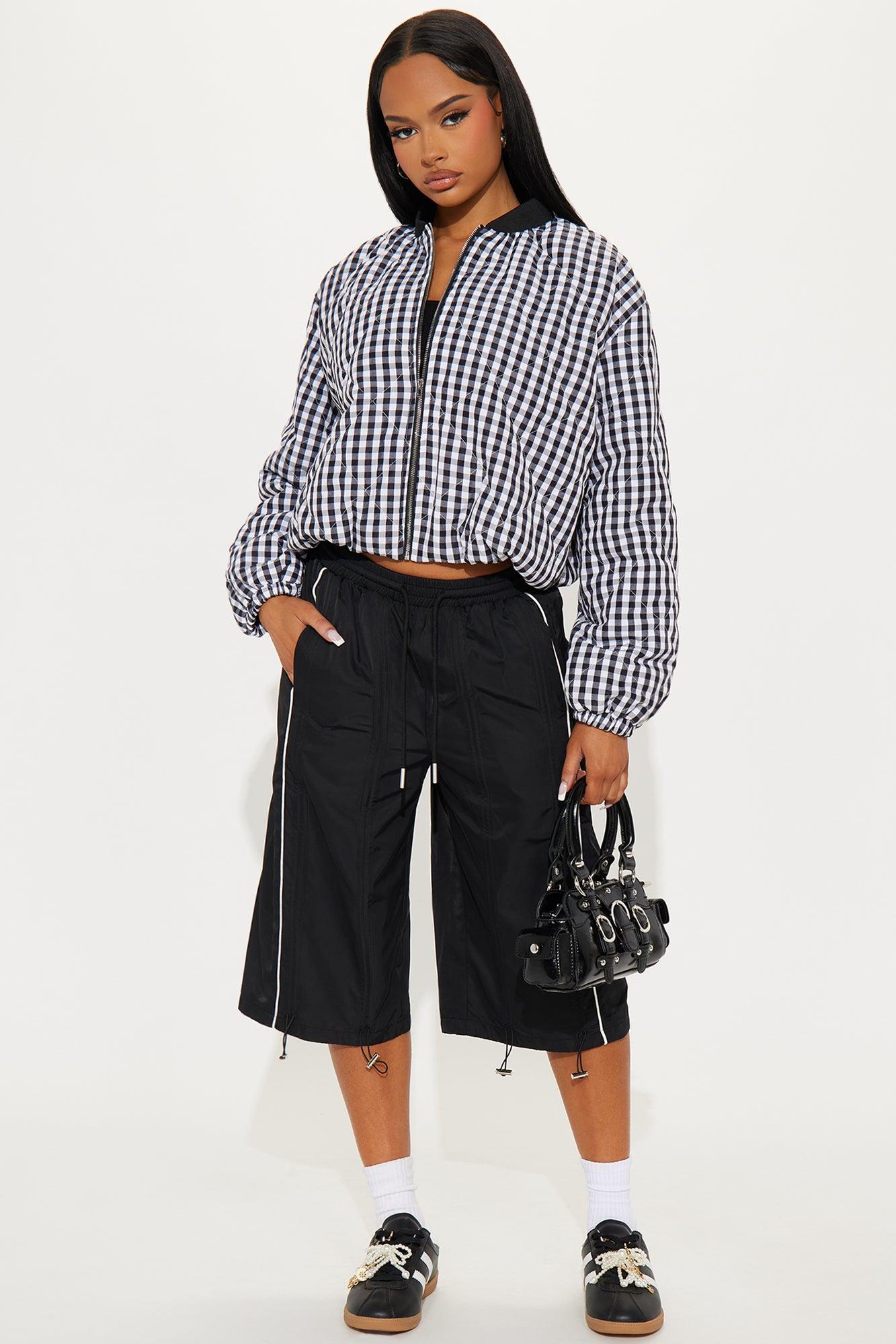 On The Way Quilted Gingham Jacket - Black/White Female Product Image