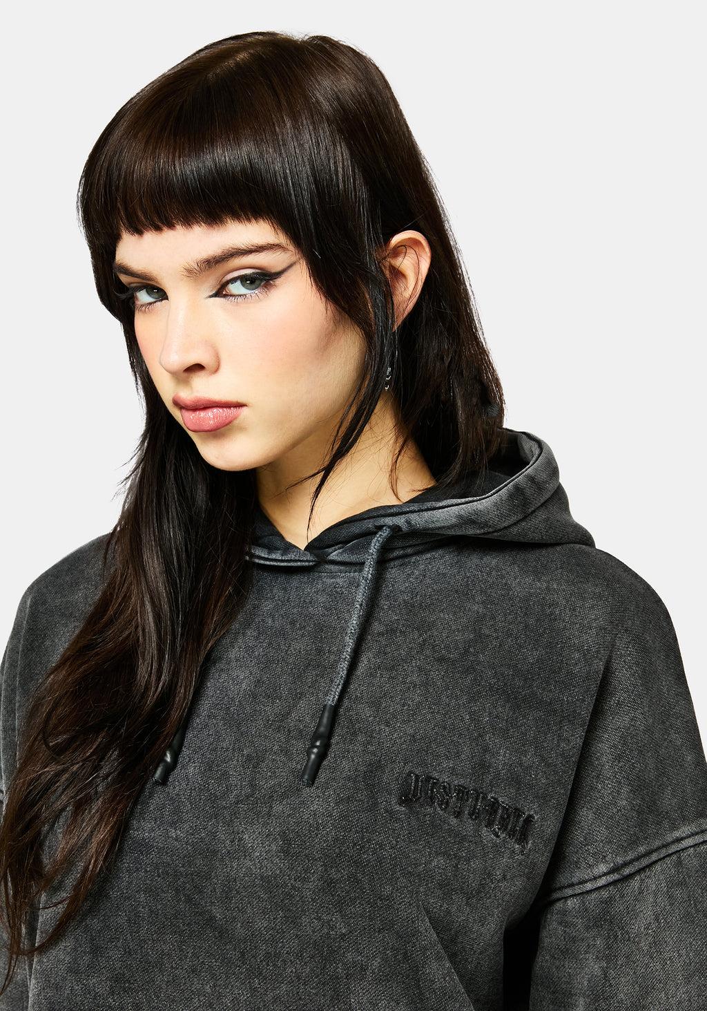 Aelin Sword Applique Hooded Sweater Dress - Black Product Image