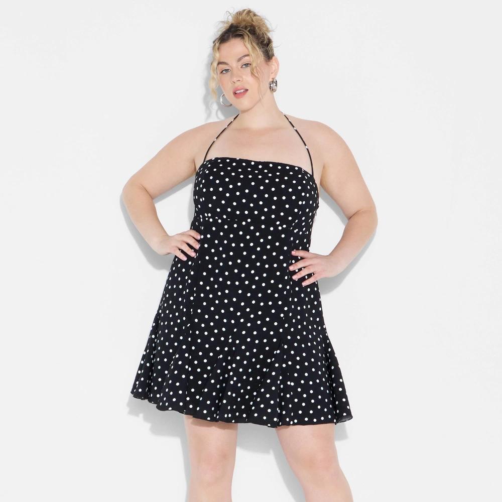 Women's Godet Halter Mini A-Line Dress - Wild Fable™ Black/White Polka Dots Product Image