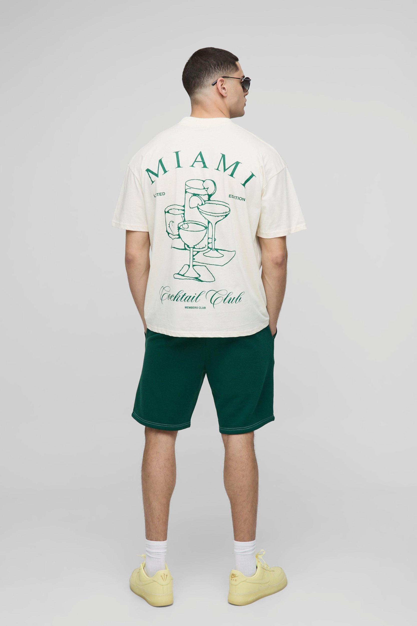 Oversized Extended Neck Miami Cocktail Club T-shirt | boohooMAN USA Product Image
