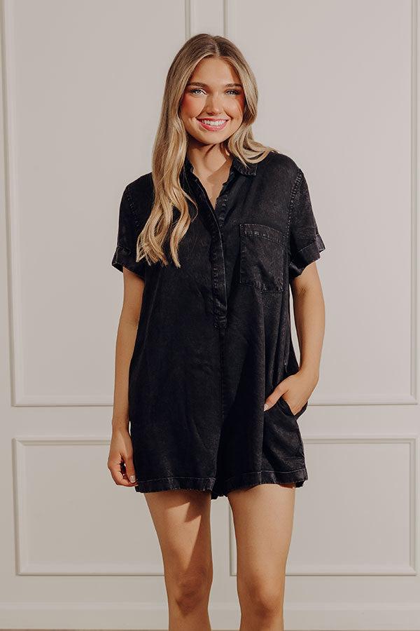Park Days Ahead Chambray Romper in Vintage Black Product Image