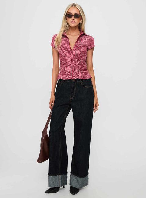 Meryn Ruched Top Red Check Product Image