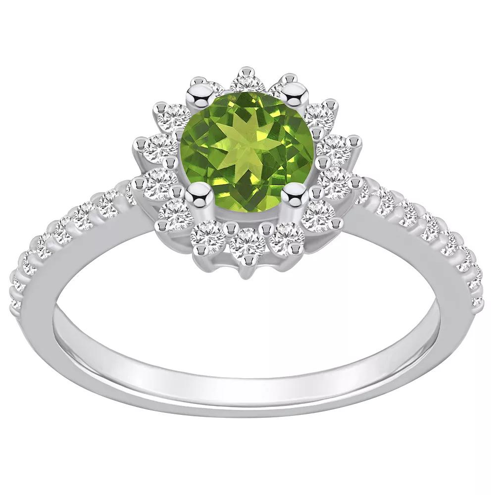 Alyson Layne 14k White Gold Peridot & 1/2 Carat T.W. Diamond Halo Ring, Women's, Size: 5, Green Product Image