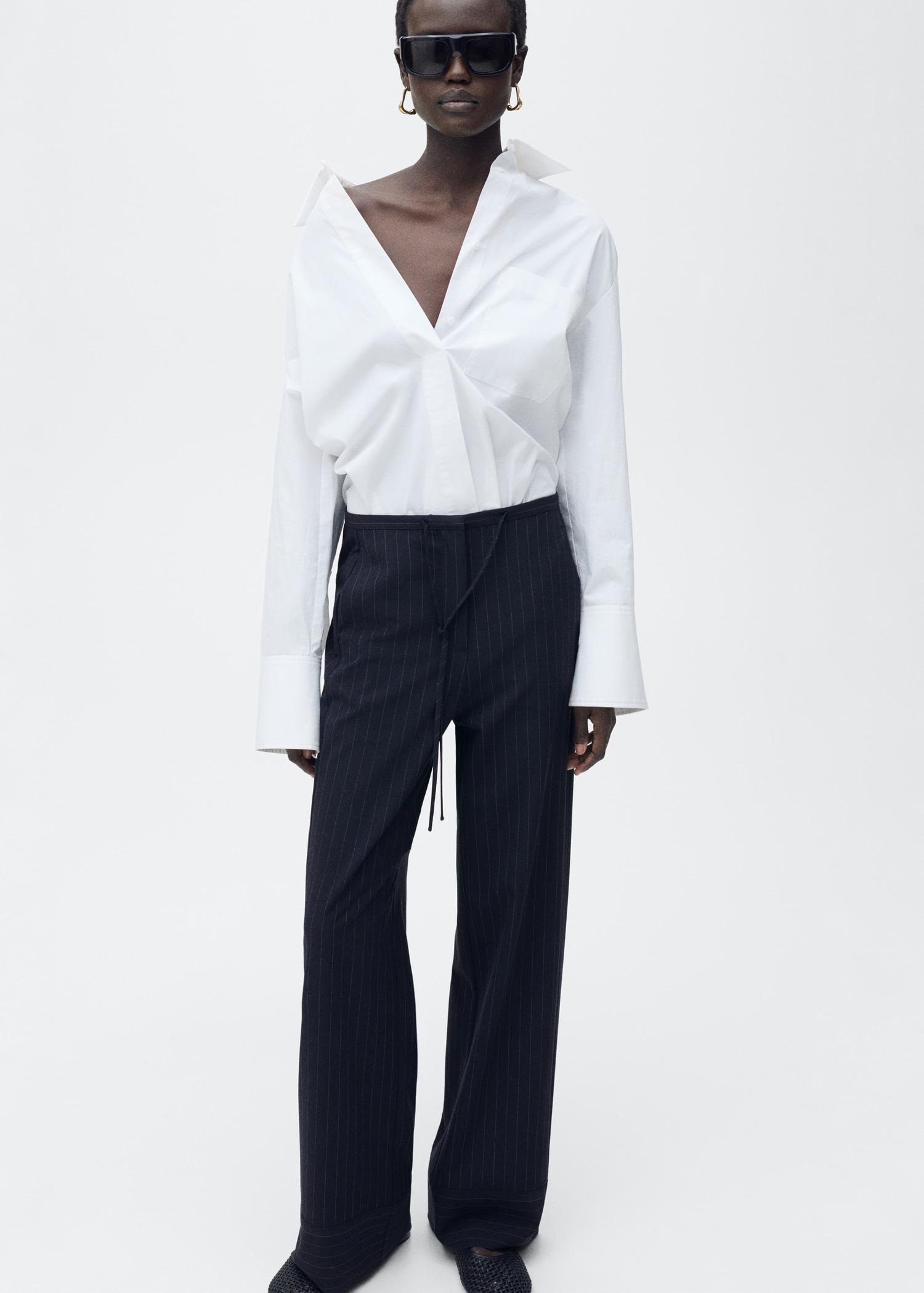 Chalk-stripe straight pants - Women | MANGO USA Product Image