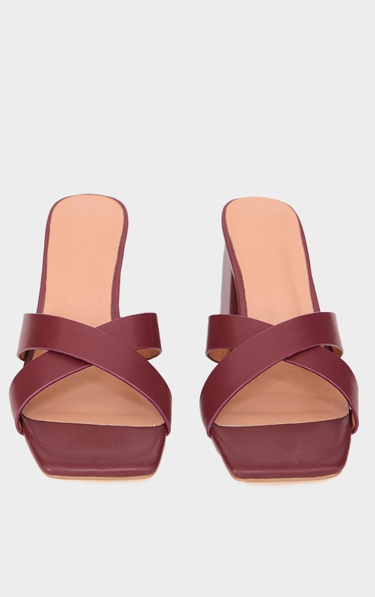 Burgundy Pu Cross Strap Block Heeled Mules Product Image