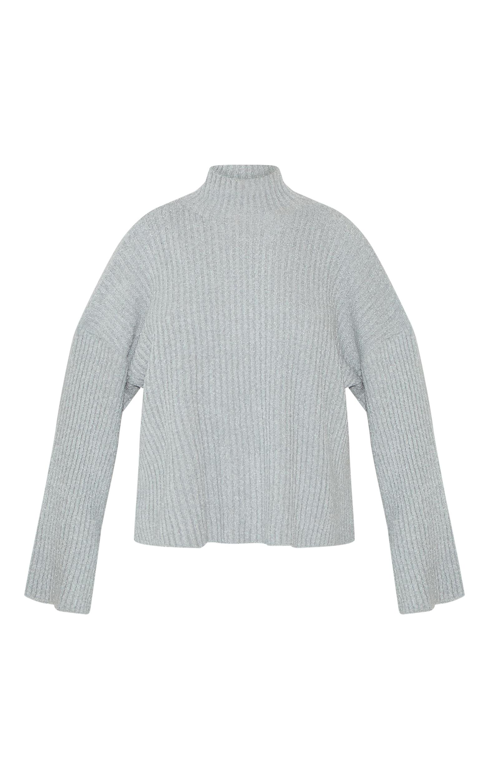 Plus Ash Grey Rib Boucle Knit Oversized Sweater Product Image