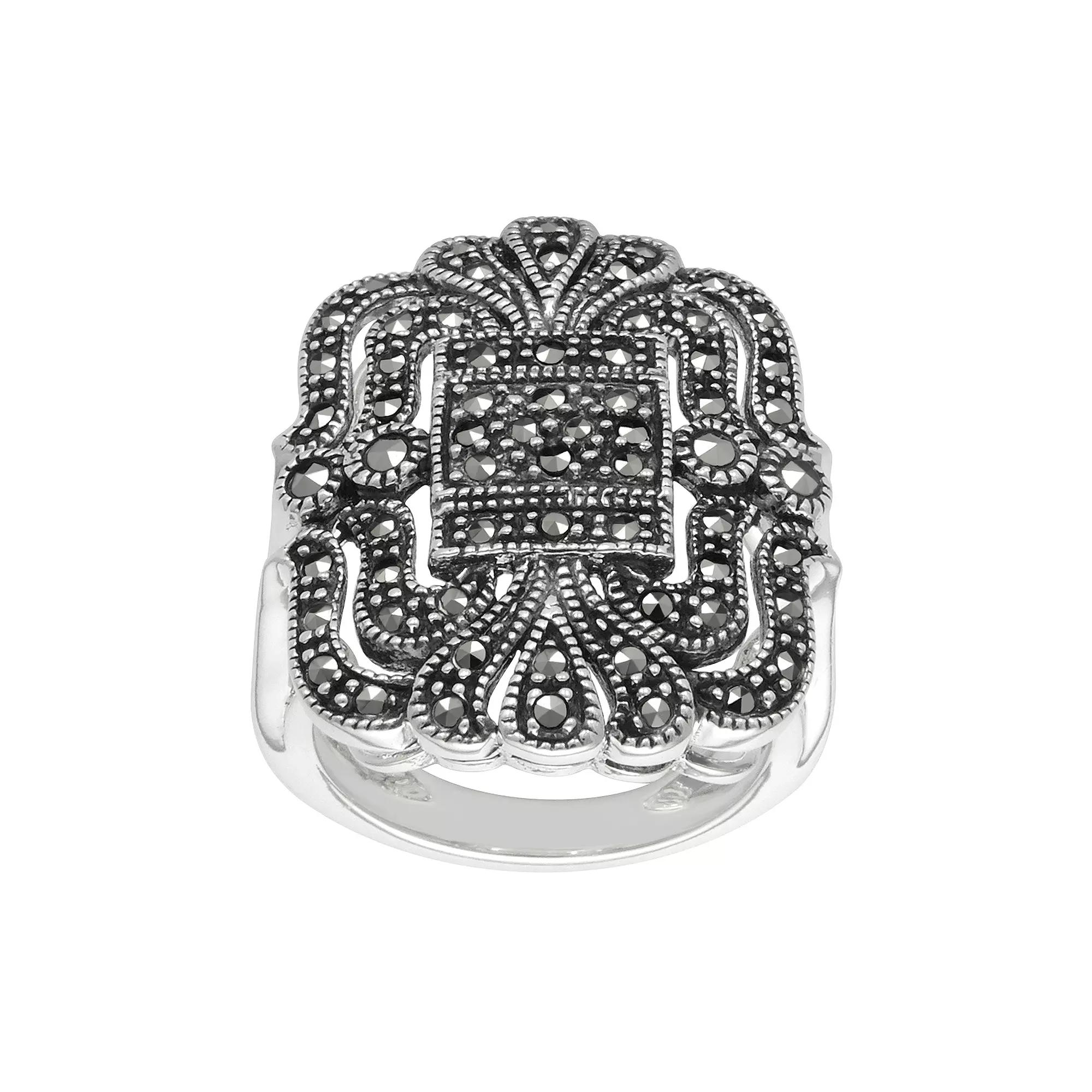 Lavish by TJM Sterling Silver Marcasite Pave Openwork Ring, Womens Product Image