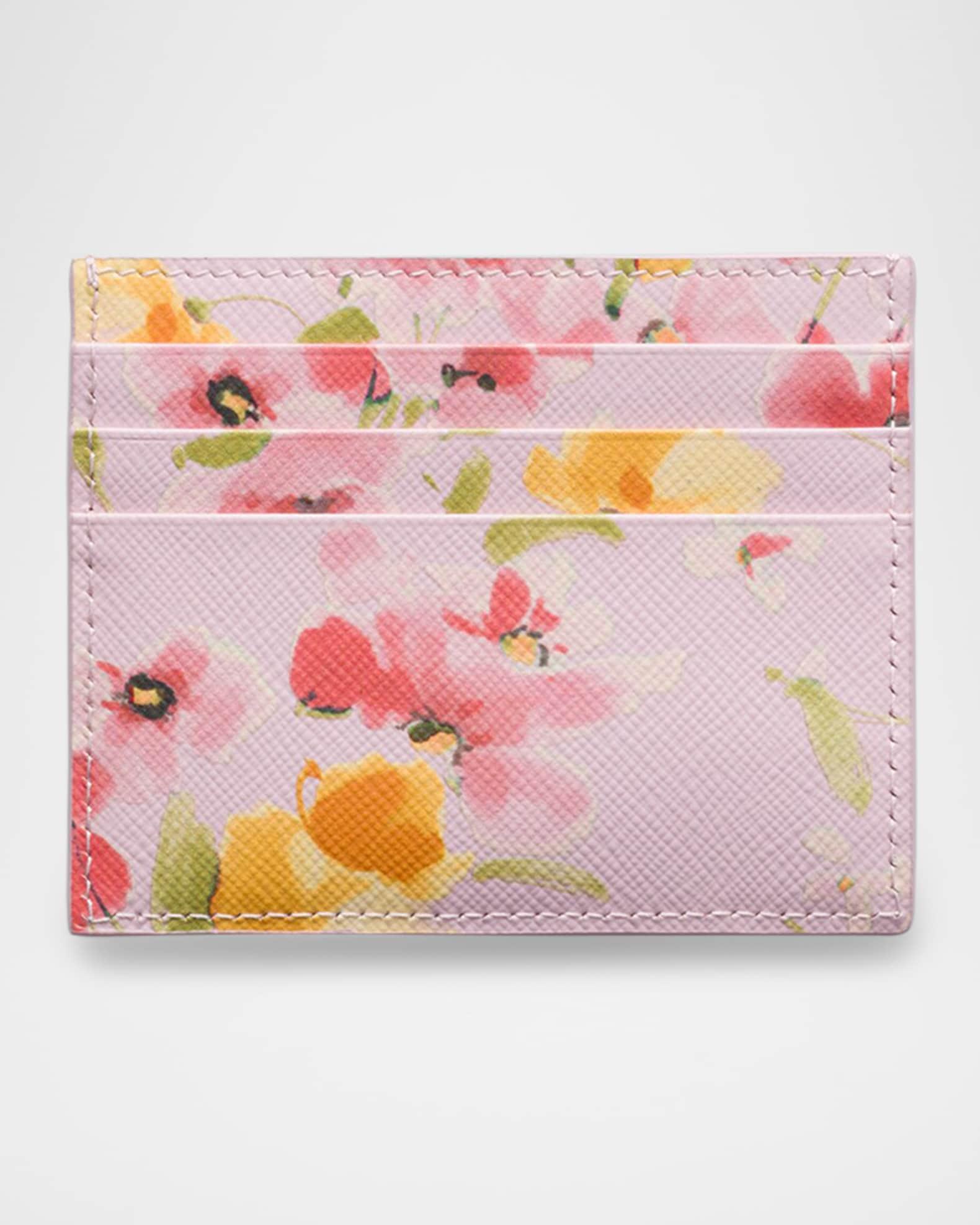 Floral-Print Saffiano Leather Card Holder Product Image