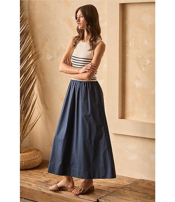 Skies Are Blue Striped Mixed Media Sleeveless Crew Neck Midi Dress Product Image