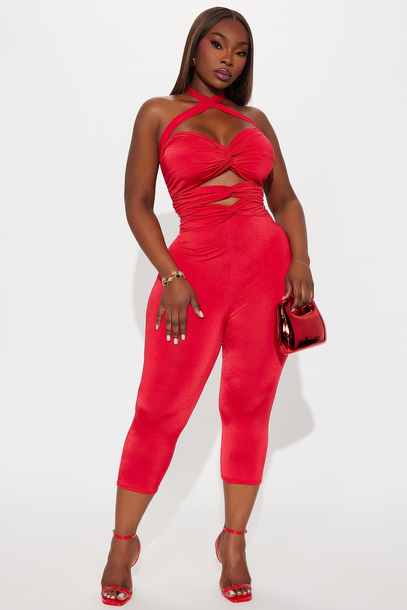 Dare Me Ruched Cut Out Halter Jumpsuit - Red Product Image