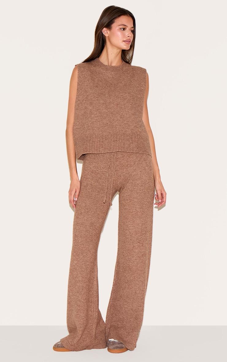 Mocha Marl Soft Knit High Neck Sleeveless Top Product Image