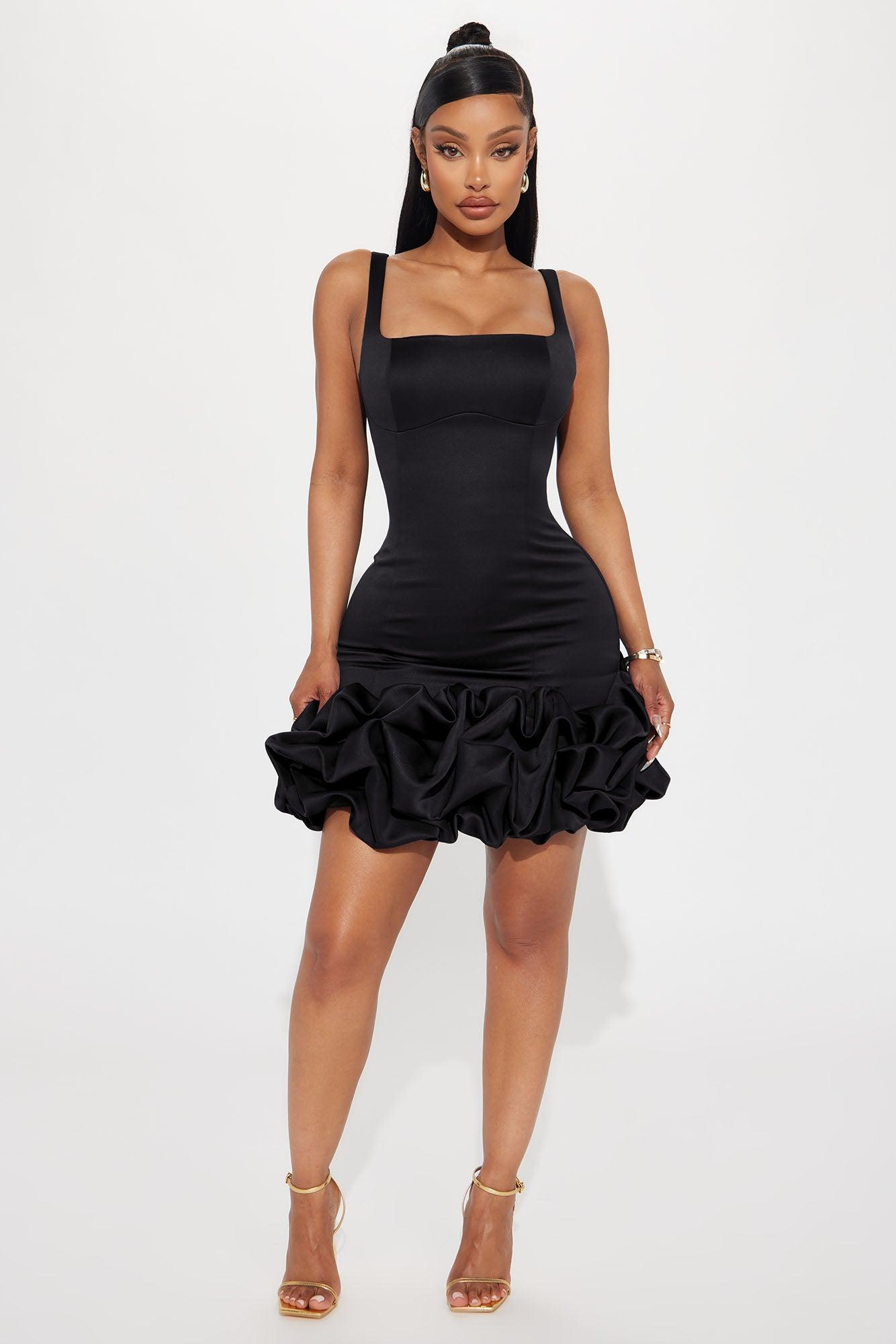 Sienna Satin Mini Dress - Black Product Image
