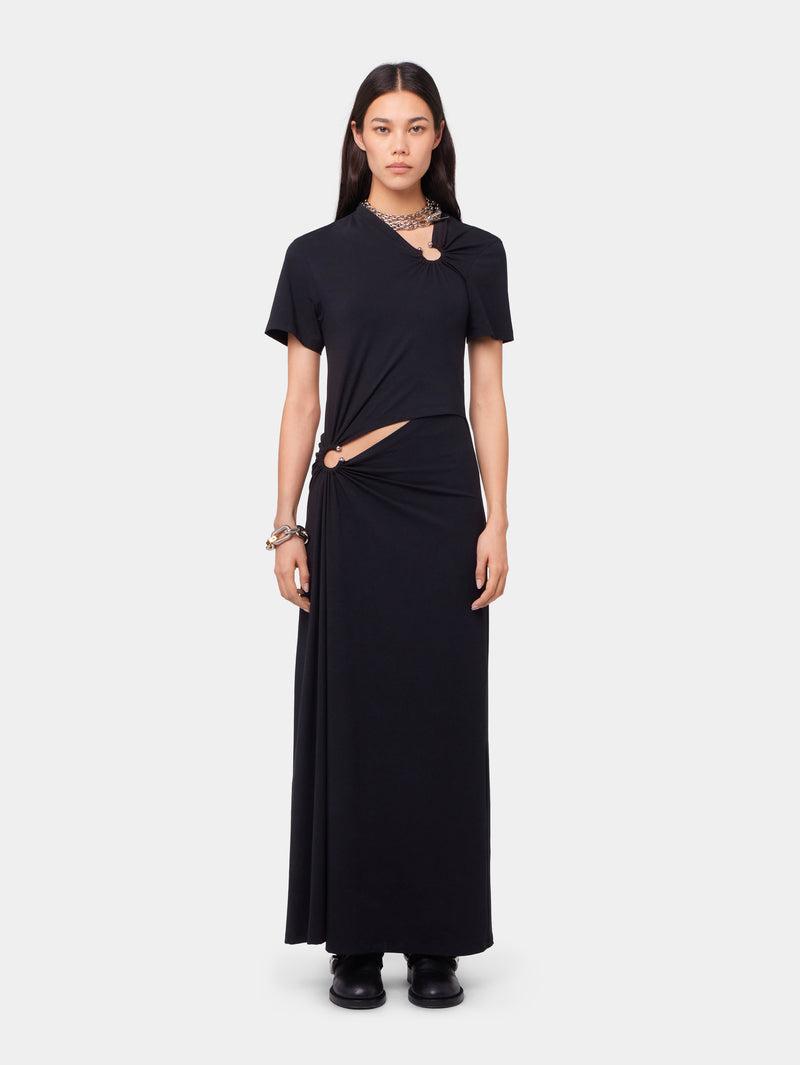 BLACK LONG PIERCING DRESS IN COTTON JERSEY Product Image