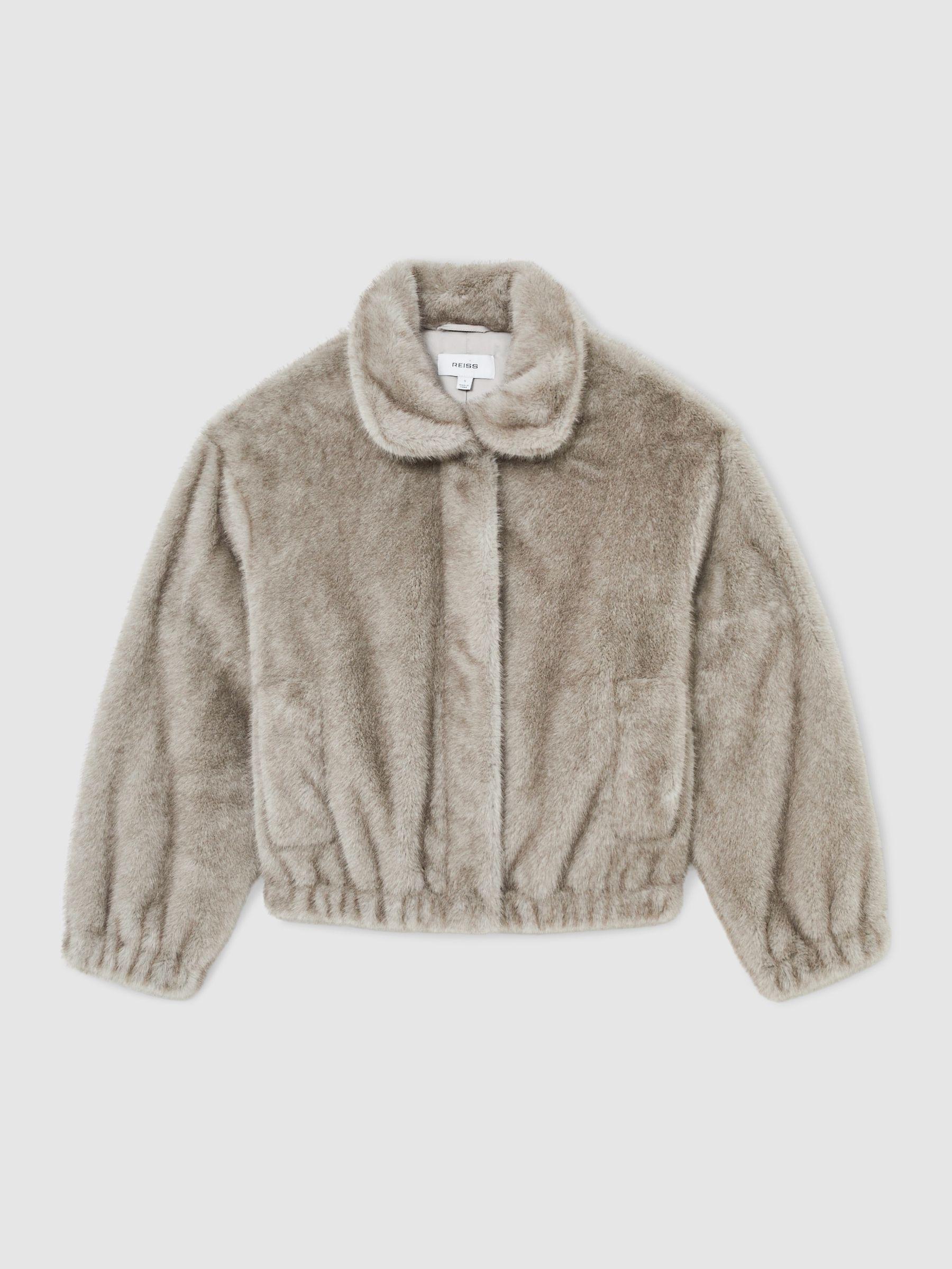 Faux-Fur Zip-Through Jacket in Grey Product Image