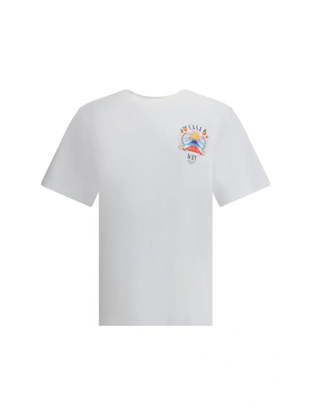 CASABLANCA T-shirt Girocollo Con Logo Sul Fronte In Cotone Bianca Uomo In Neutral Product Image