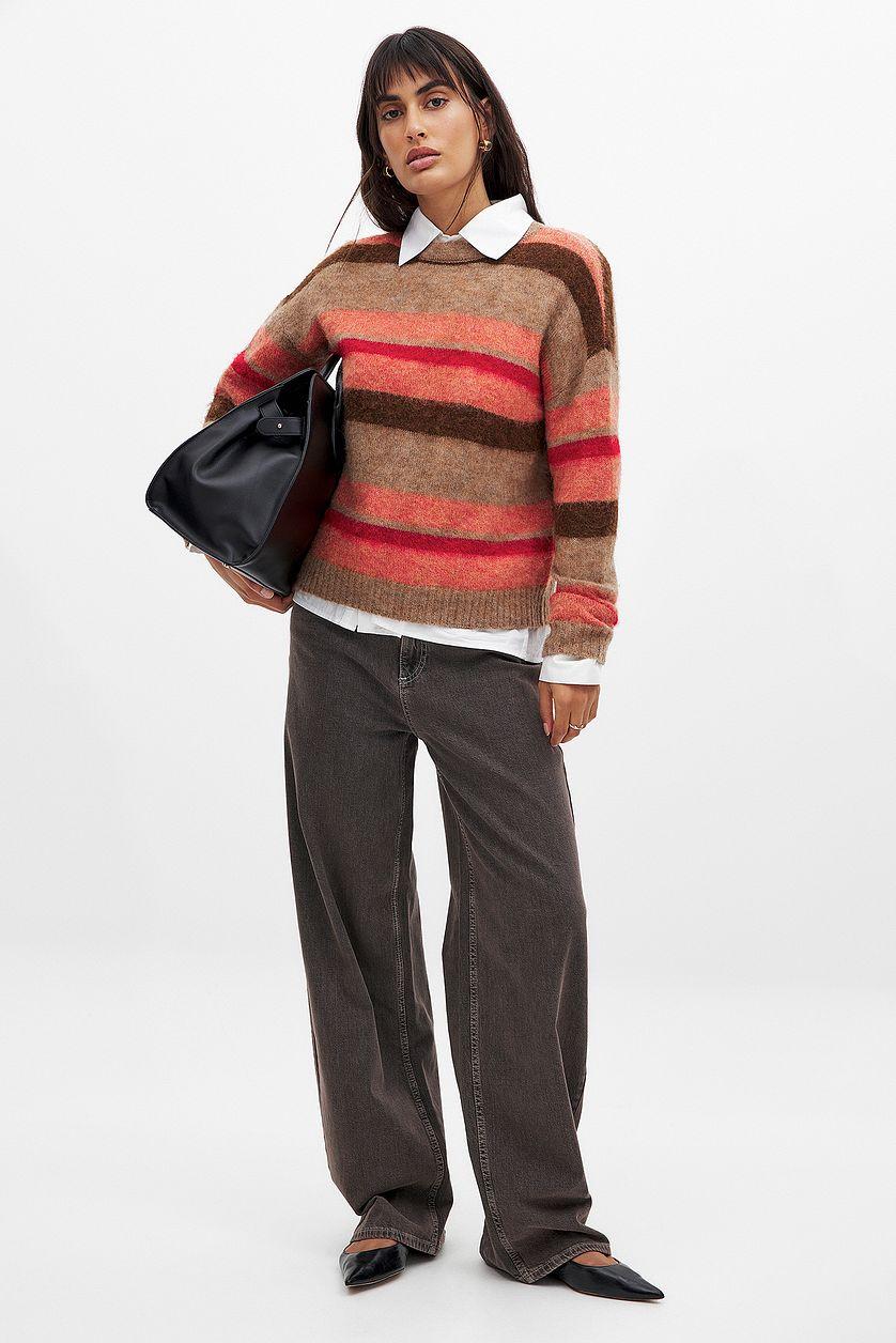 Striped Knitted Round Neck Sweater Product Image