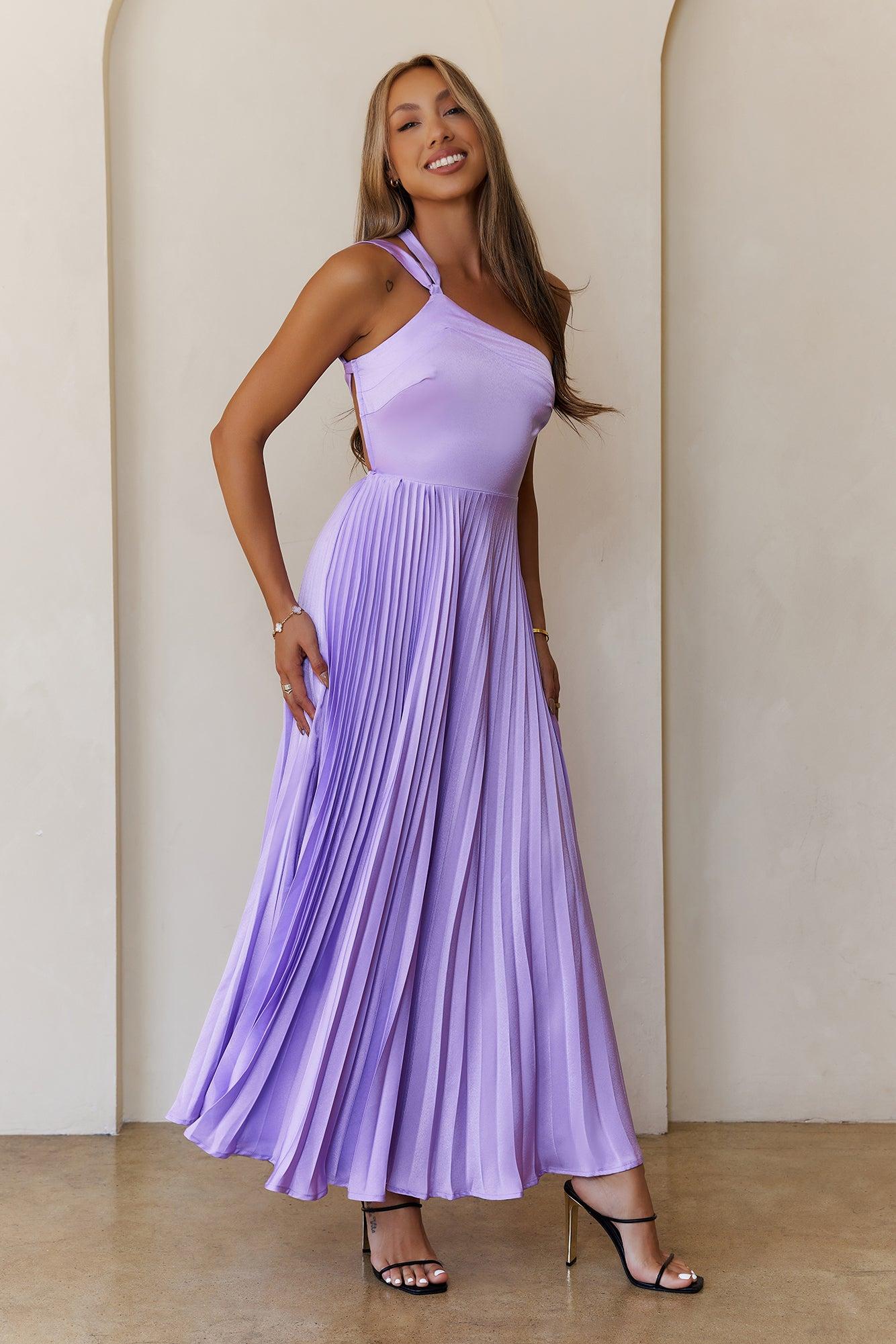 Rosé Reverie One Shoulder Satin Maxi Dress Lilac Product Image