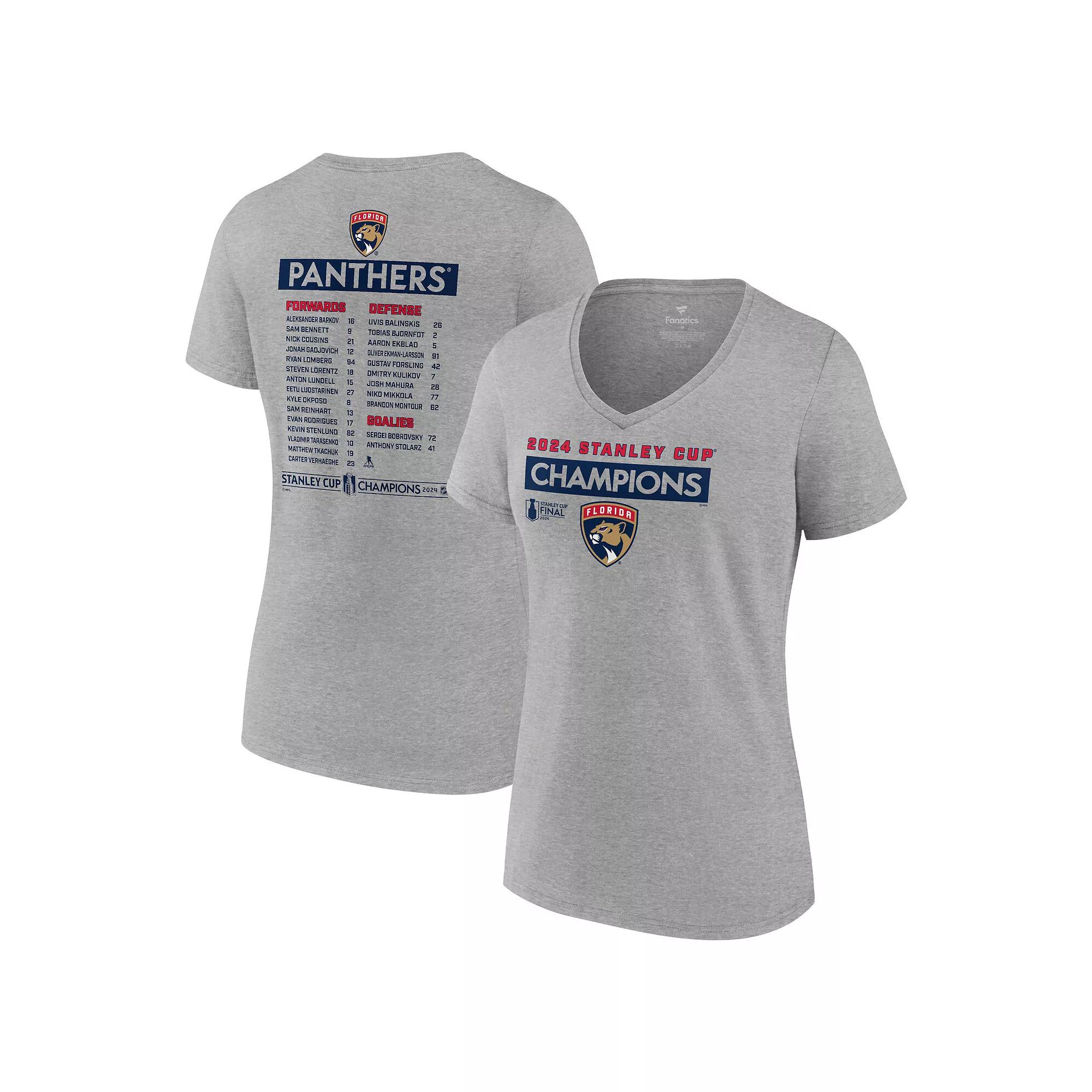 Women's Fanatics  Steel Florida Panthers 2024 Stanley Cup Champions Roster V-Neck T-Shirt, Size: Medium, Pnt Silver Product Image