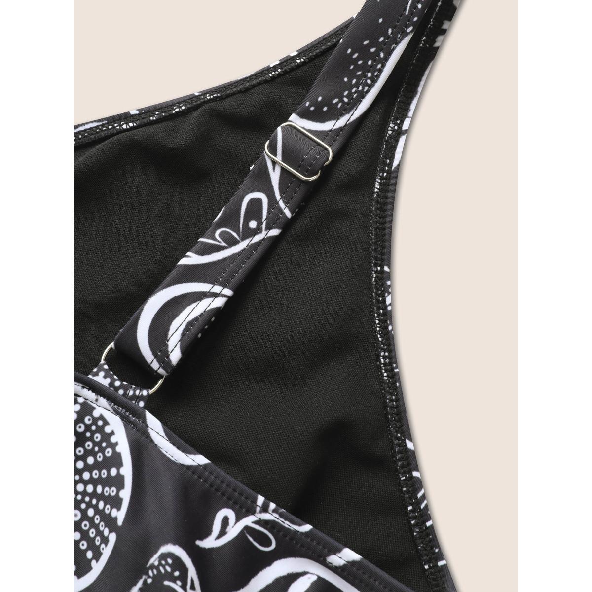 Plus Size V Neck Marine Elements Gathered One Piece Swimsuit Women's Swimwear Black Beach Gathered Curve Bathing Suits High stretch One Pieces BloomChic 22-24/3X Product Image